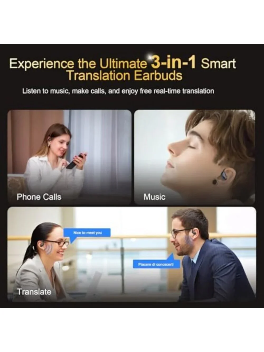 Bluetooth 5.4 Real-Time Translation Earbuds, Wireless Translator Earphones
